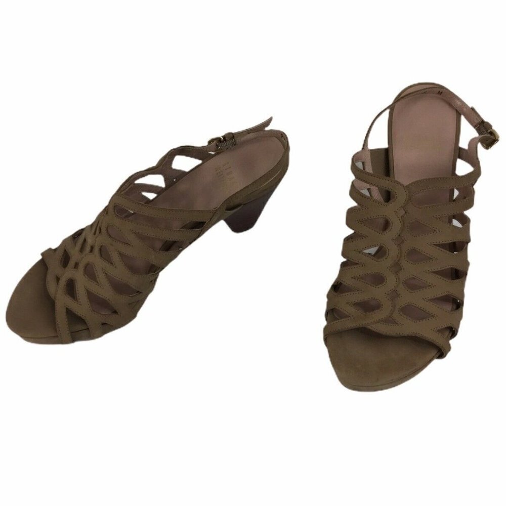 Stuart Weitzman Strappy Cage Tan Slingback Sandals